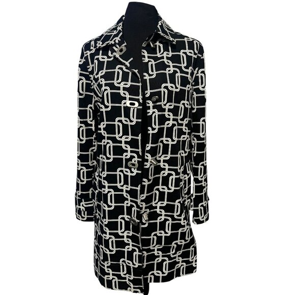 George Long Jacket Womens Small Black & White Chain Print Button-Up Fall outdoor - Picture 2 of 7
